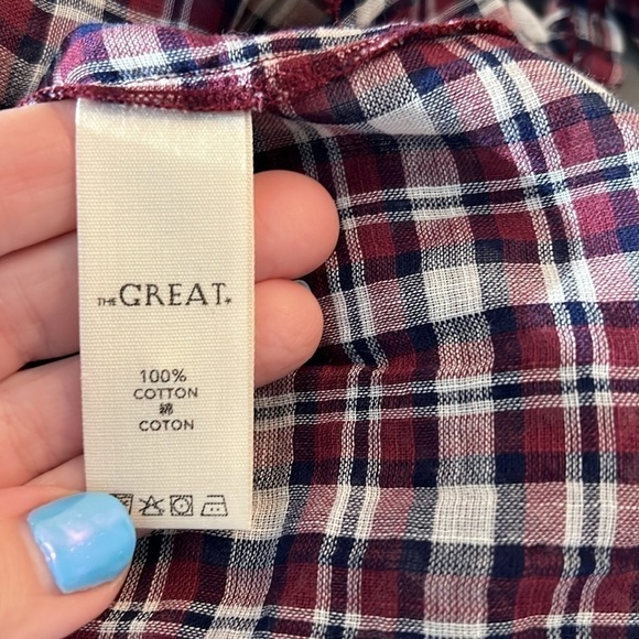 The Great Dress in Timber 100 Cotton Plaid Tiered Dress Lightweight Sheer 3 - Picture 8 of 12